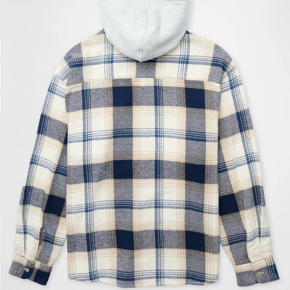American Eagle Outfitters Blue and Cream Plaid Shirt Jacket - Picture 2 of 3